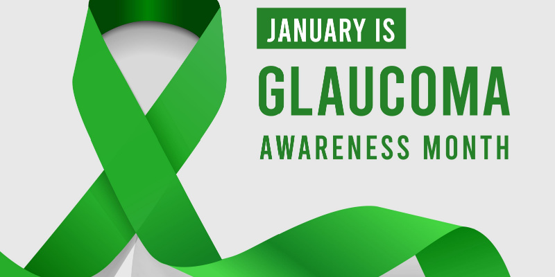 image of green ribbon with text of glaucoma awareness month